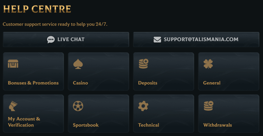 Talismania casino customer support