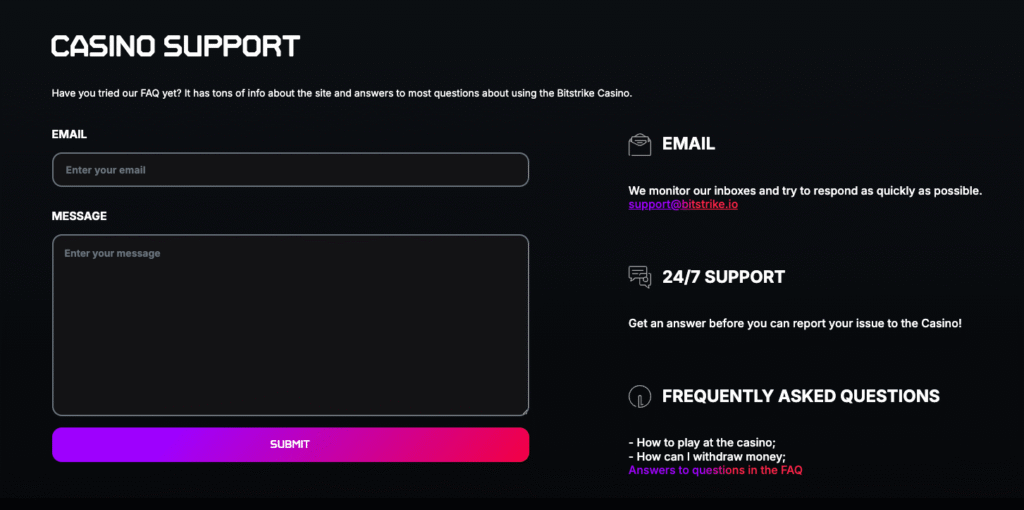 bitstrike casino customer support